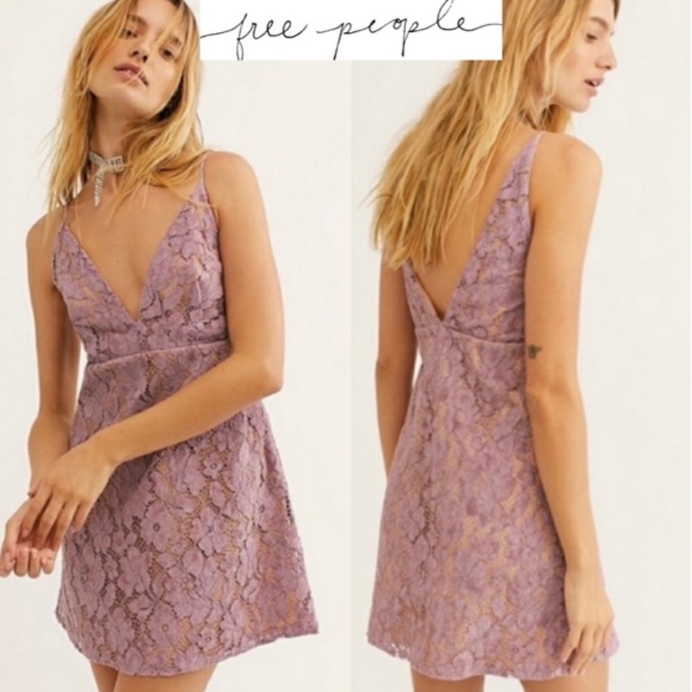 NWOT Free People Dangerous Love Lace Mauve Pink Mini Dress